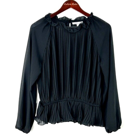 Story on Tops - Story On Womens Size L Black Blouse Flouncy Sheer Ruffled Bohemian Flowy Top R3